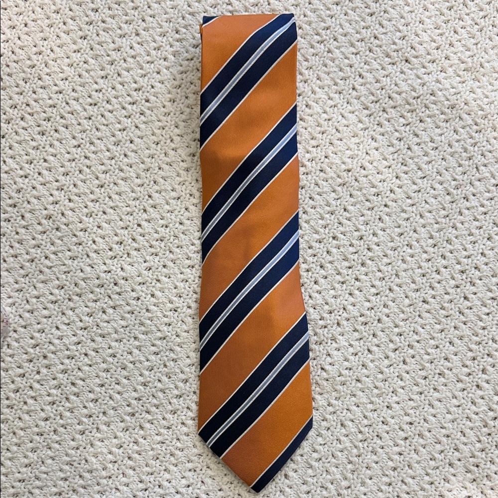 Izod Orange and Navy Striped Tie 100% Silk
